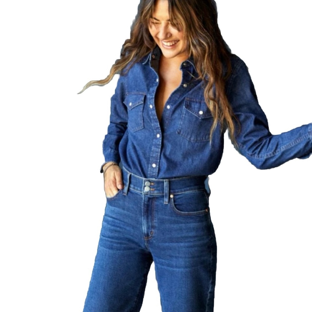 Outerknown Wyatt Western Denim Shirt Heritage Blue Pearl Women’s Size Small